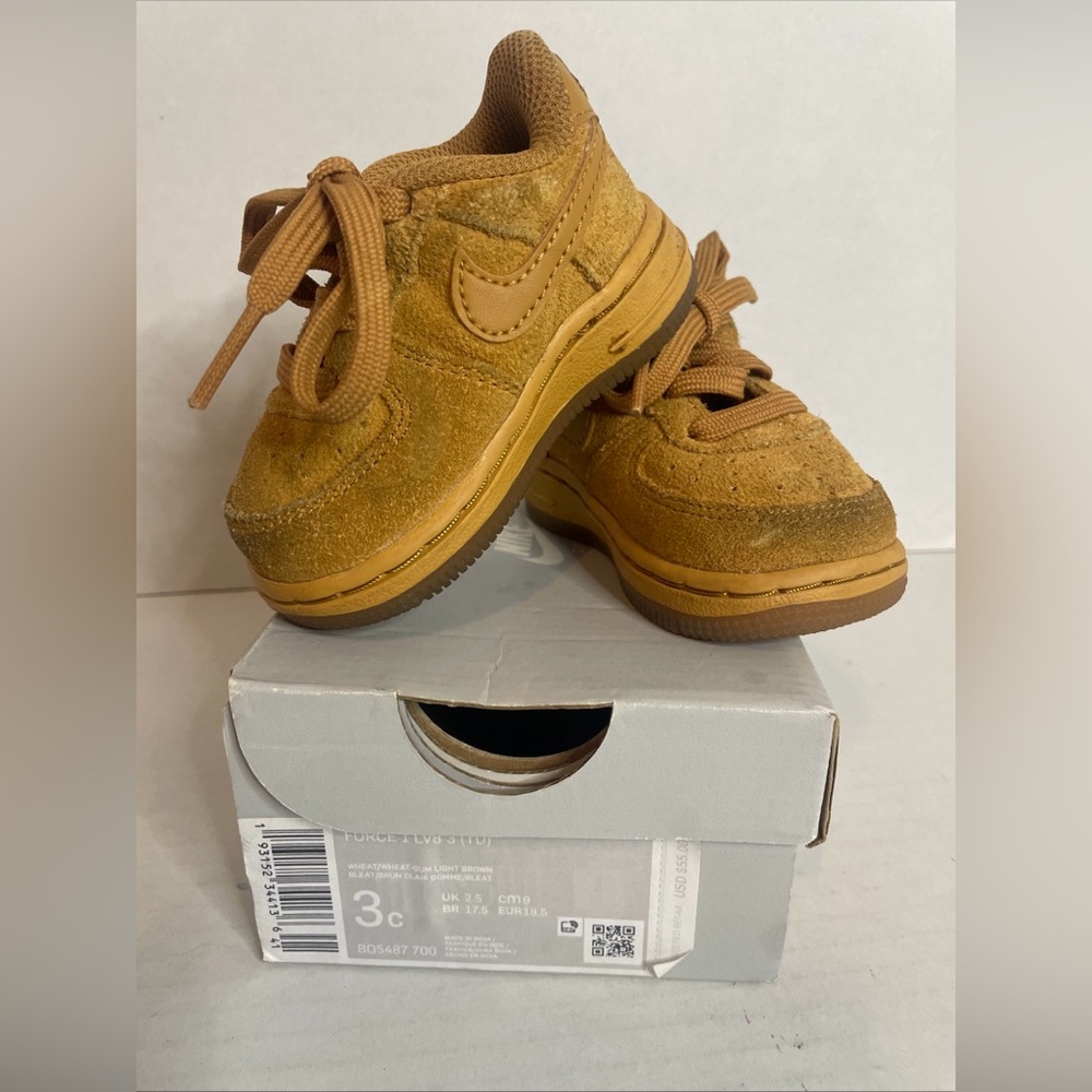 Nike Air Force 1 Shoes Toddler Size 3C Wheat Flax Tan Suede Sneakers BQ5487-700